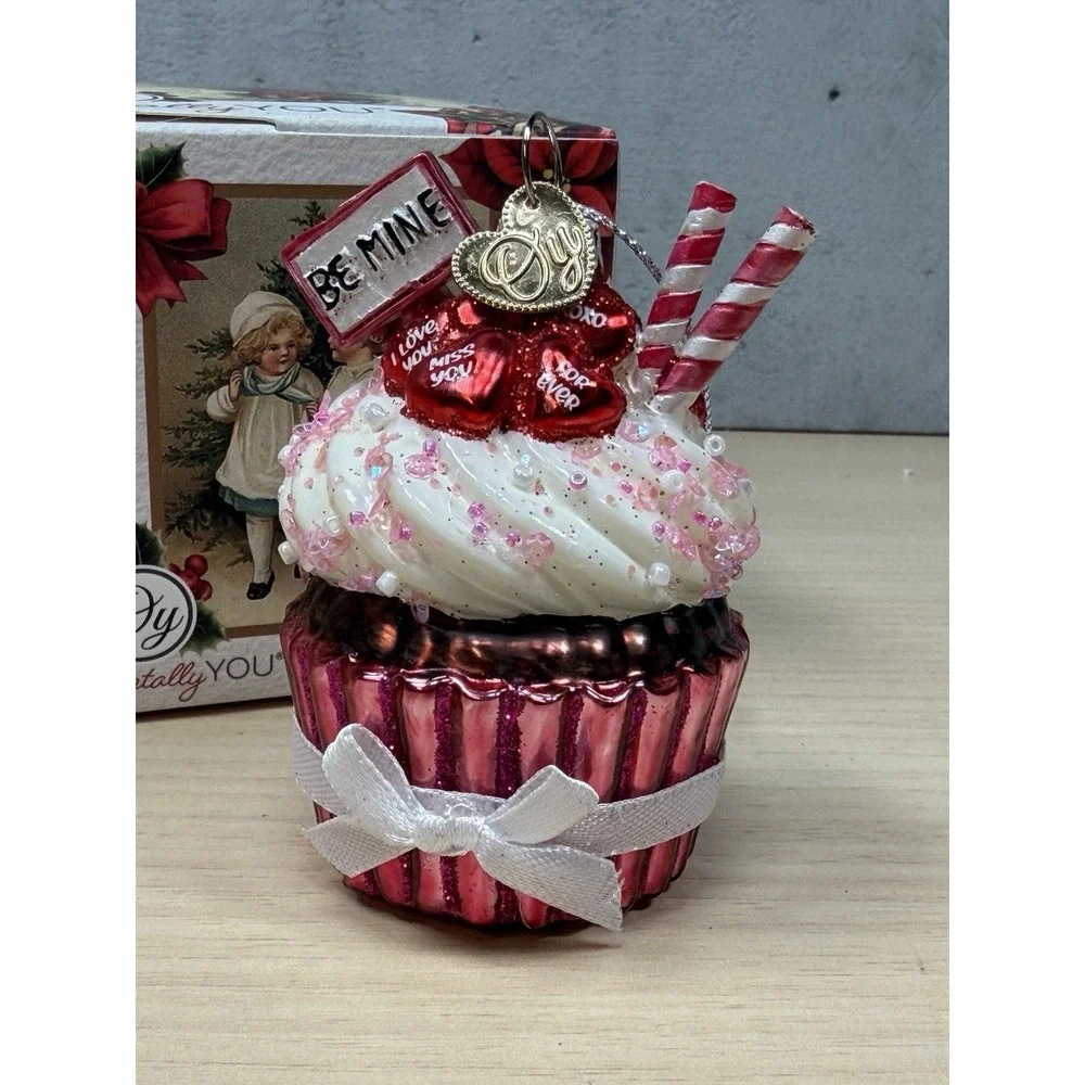 Romantic Cupcake Glass Ornament, Christmas Decor Ornamentally You